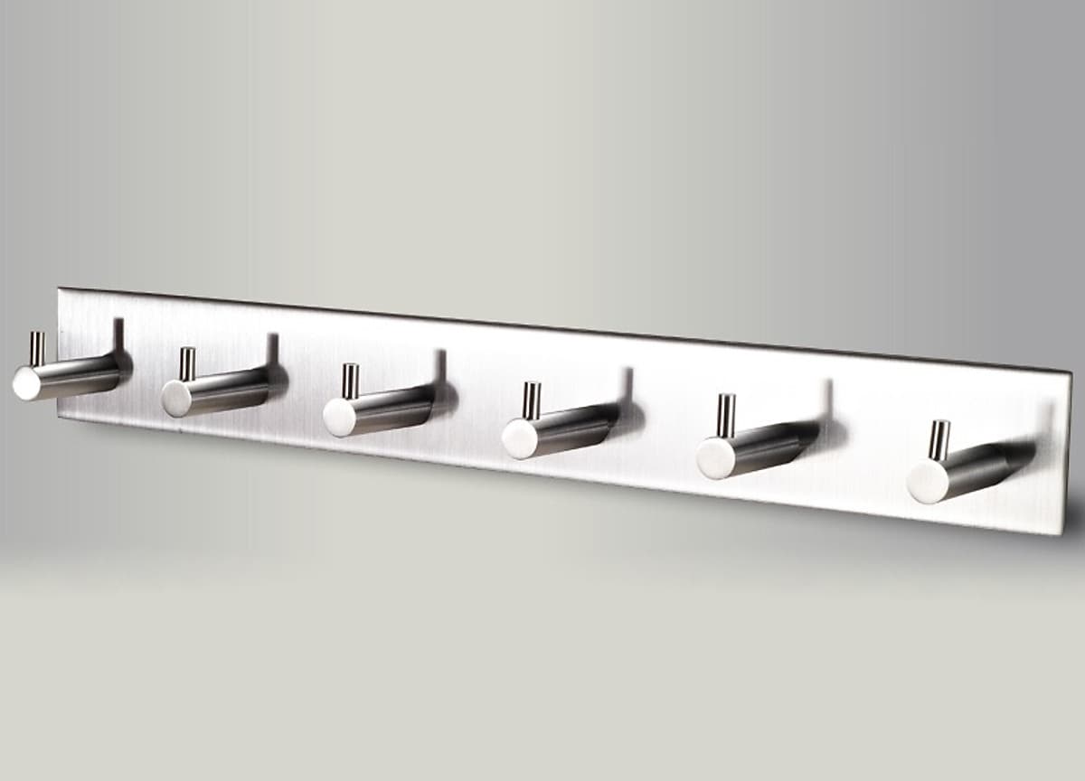 Móc Treo Quần Áo, Thanh INOX SUS304 6 Chấu dán tường sủ dụng keo 3M siêu dính - Tặng 1 Móc Inox dán tường