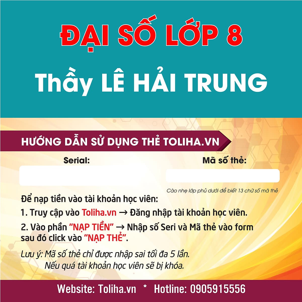 Học trực tuyến ĐẠI SỐ - TOÁN HỌC LỚP 8 Thầy LÊ HẢI TRUNG - Toliha.vn Khóa 6 Tháng