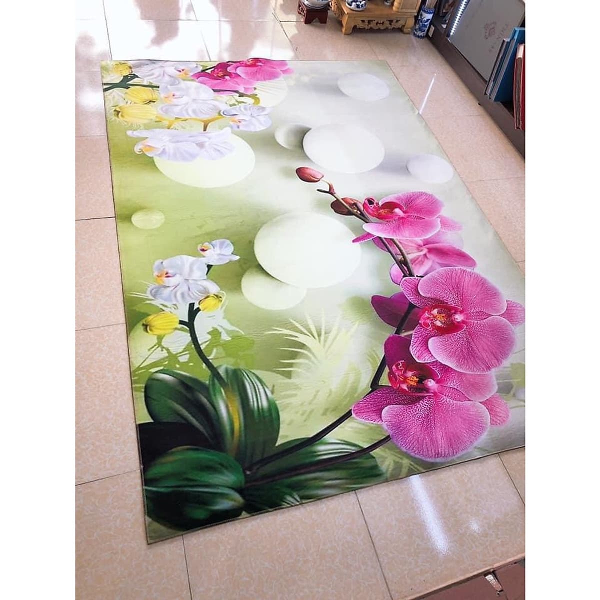 Thảm trải sàn Sofa sang trọng hiện đại trang trí phòng khách Bali in 3D Nhung nỉ lì cao cấp BL09 - Khối tròn vàng