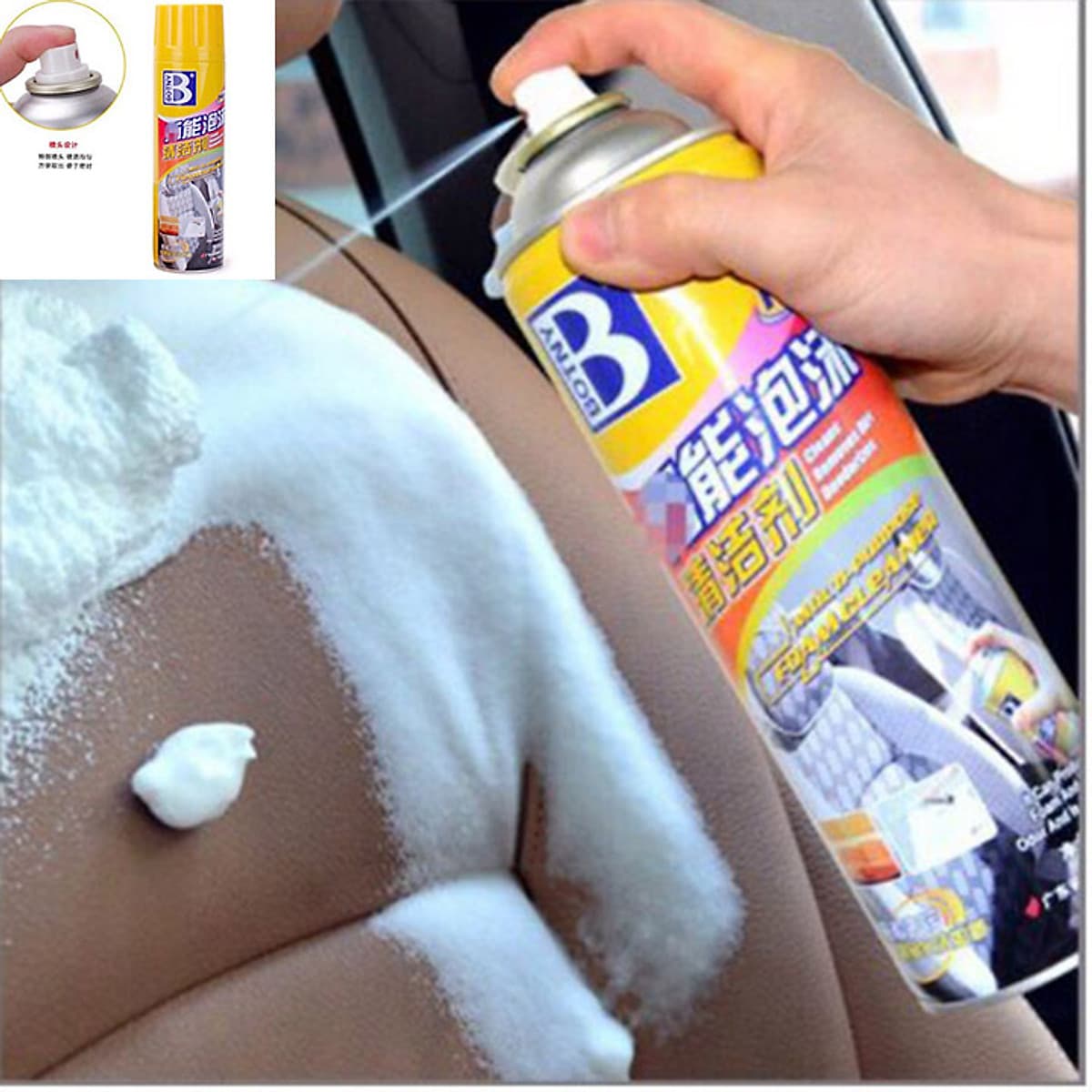 Chai xịt bọt đa năng làm sạch nội thất ô tô, ghế sofa, ghế da 650ml.