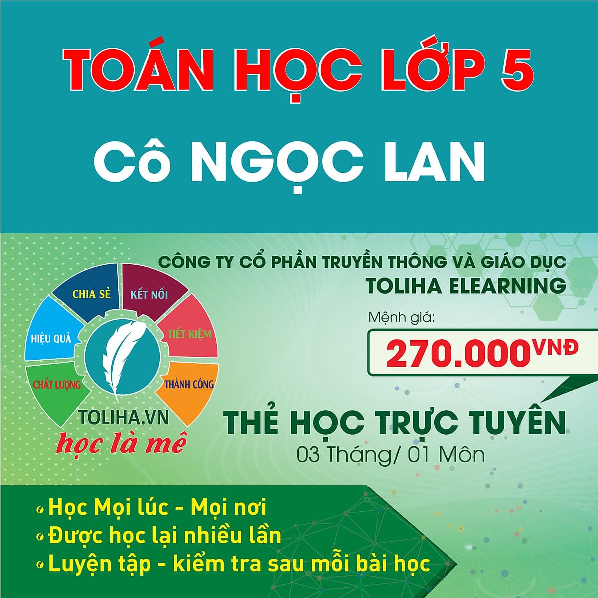Khóa học TOÁN HỌC LỚP 5 CƠ BẢN cô Ngọc Lan - 03 tháng