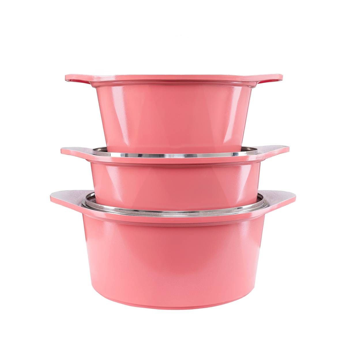 Bộ 3 nồi đúc ceramic cao cấp 2 tay cầm (20 – 22 –  24cm) tặng 1 cặp nhấc nồi sillicon (màu ngẫu nhiên)