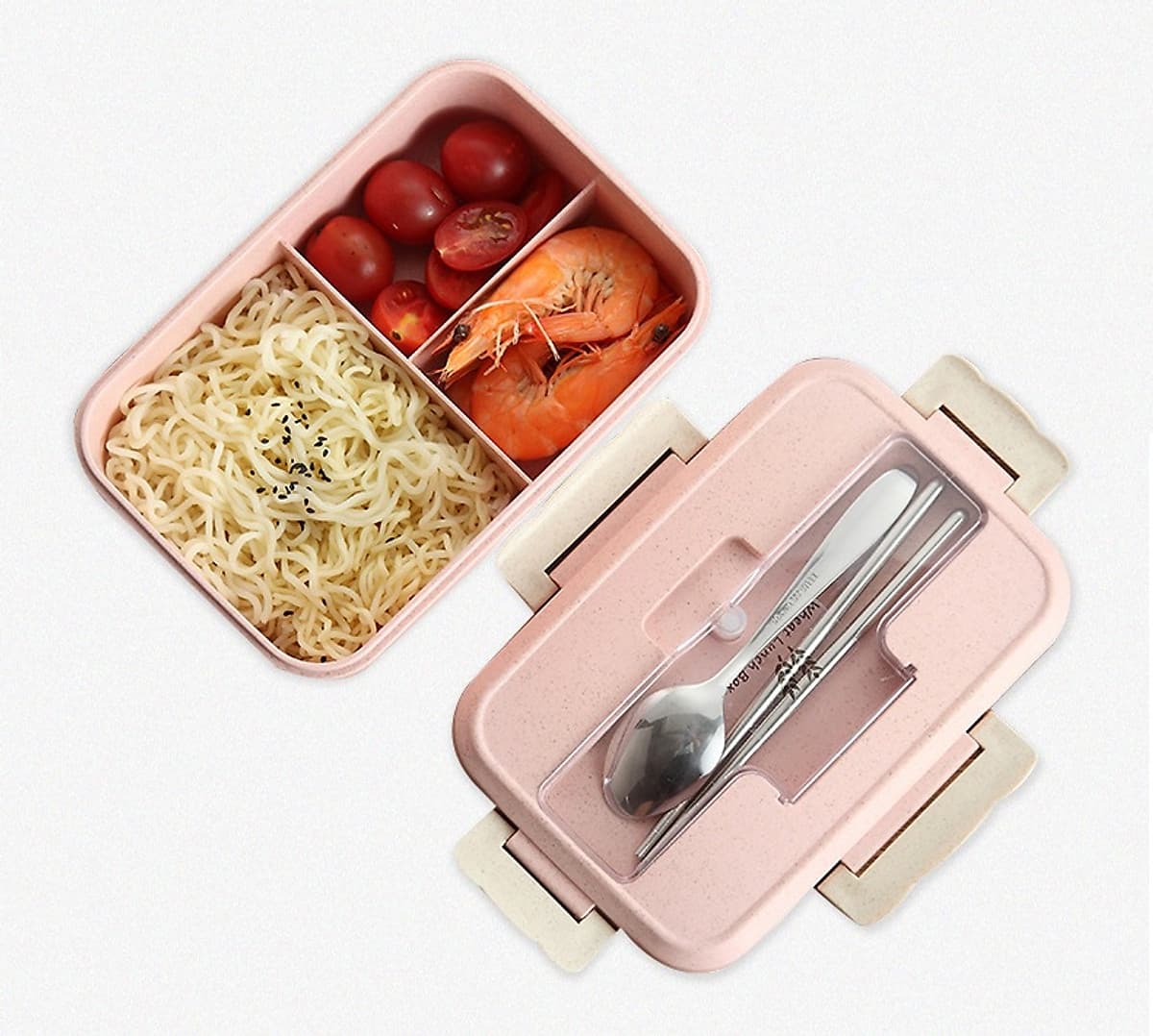 Hộp Đựng Cơm Lúa Mạch 3 Ngăn Kèm Thìa Đũa Inox