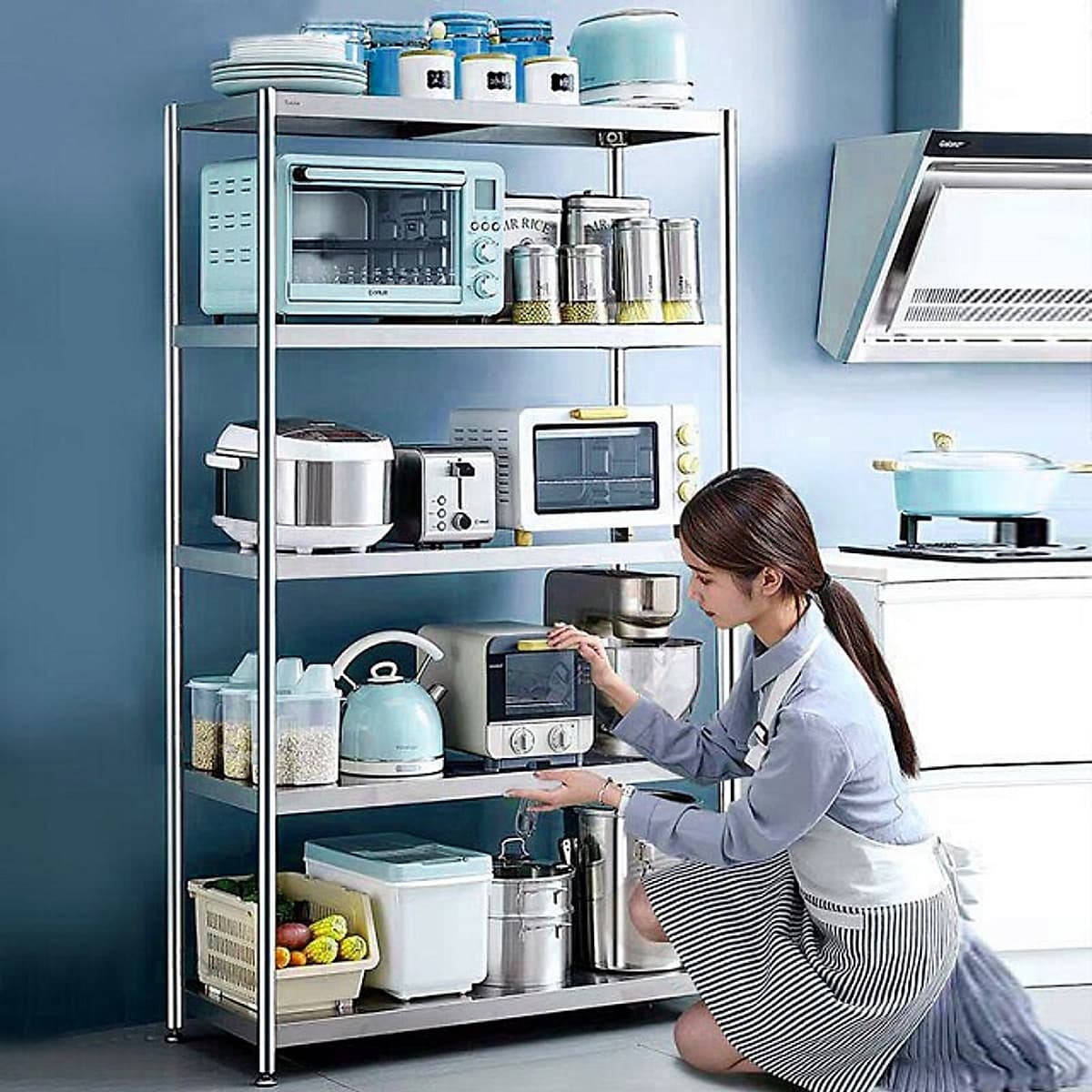 Kệ đa năng để lò sóng Inox 304 trắng chống han gỉ, kệ để đồ nặng nhà bếp cao cấp VANDO kệ tủ tiện lợi