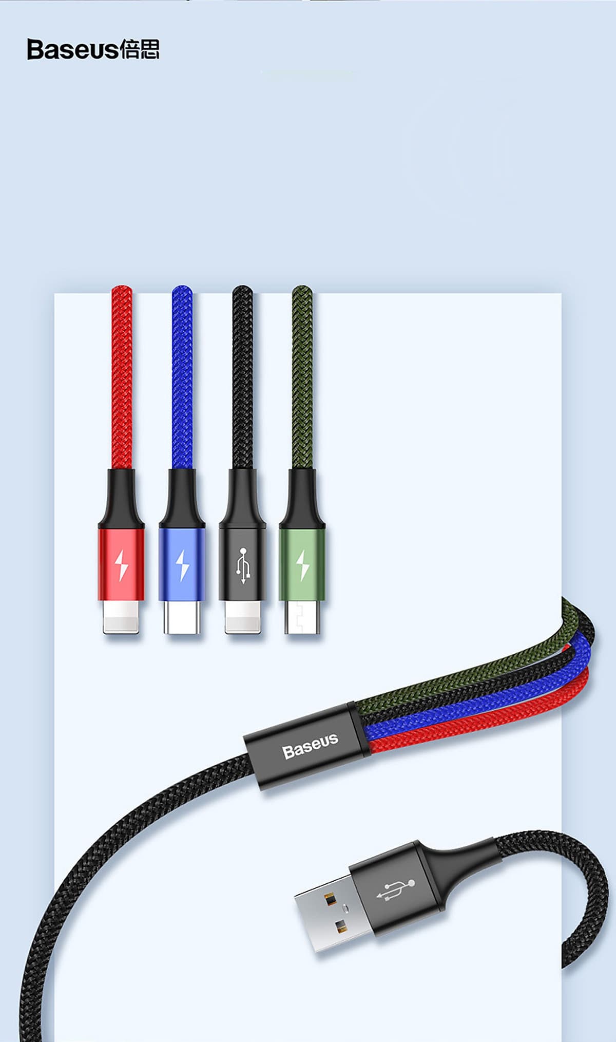 Cáp sạc 4 đầu đa năng chính hãng baseus
