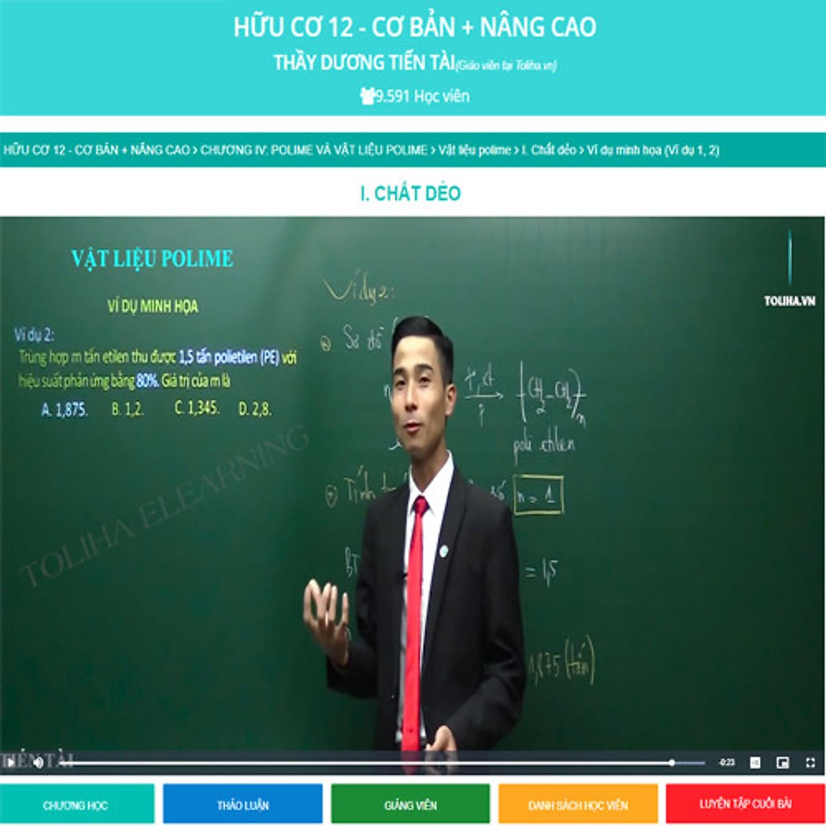 Khóa học HÓA HỌC HỮU CƠ 12 - CƠ BẢN + NÂNG CAO thầy Dương Tiến Tài - 03 tháng