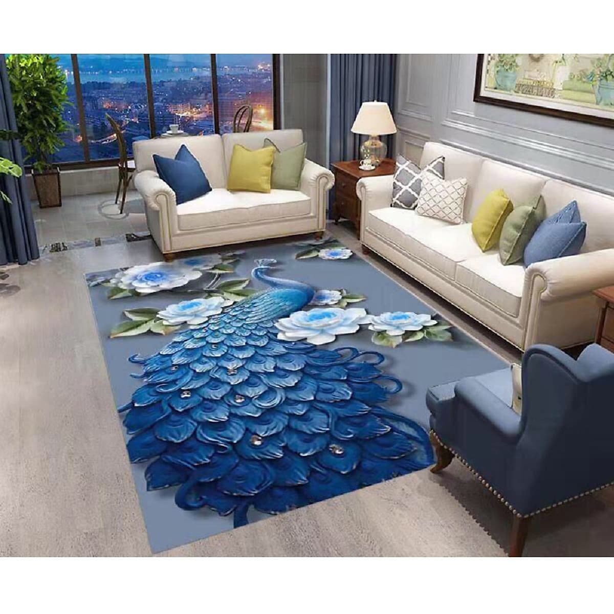 Thảm trải sàn Sofa sang trọng hiện đại trang trí phòng khách Bali in 3D Nhung nỉ lì cao cấp BL09 - Khối tròn vàng