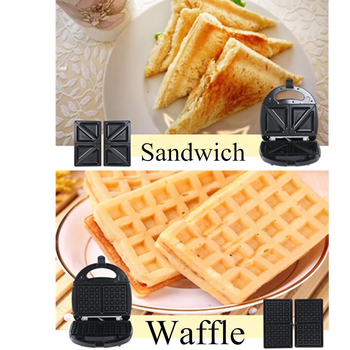 Máy làm bánh 3 trong 1 Sandwich - Waffle - Panini có vỉ nướng BBQ Máy làm bữa sáng 220V