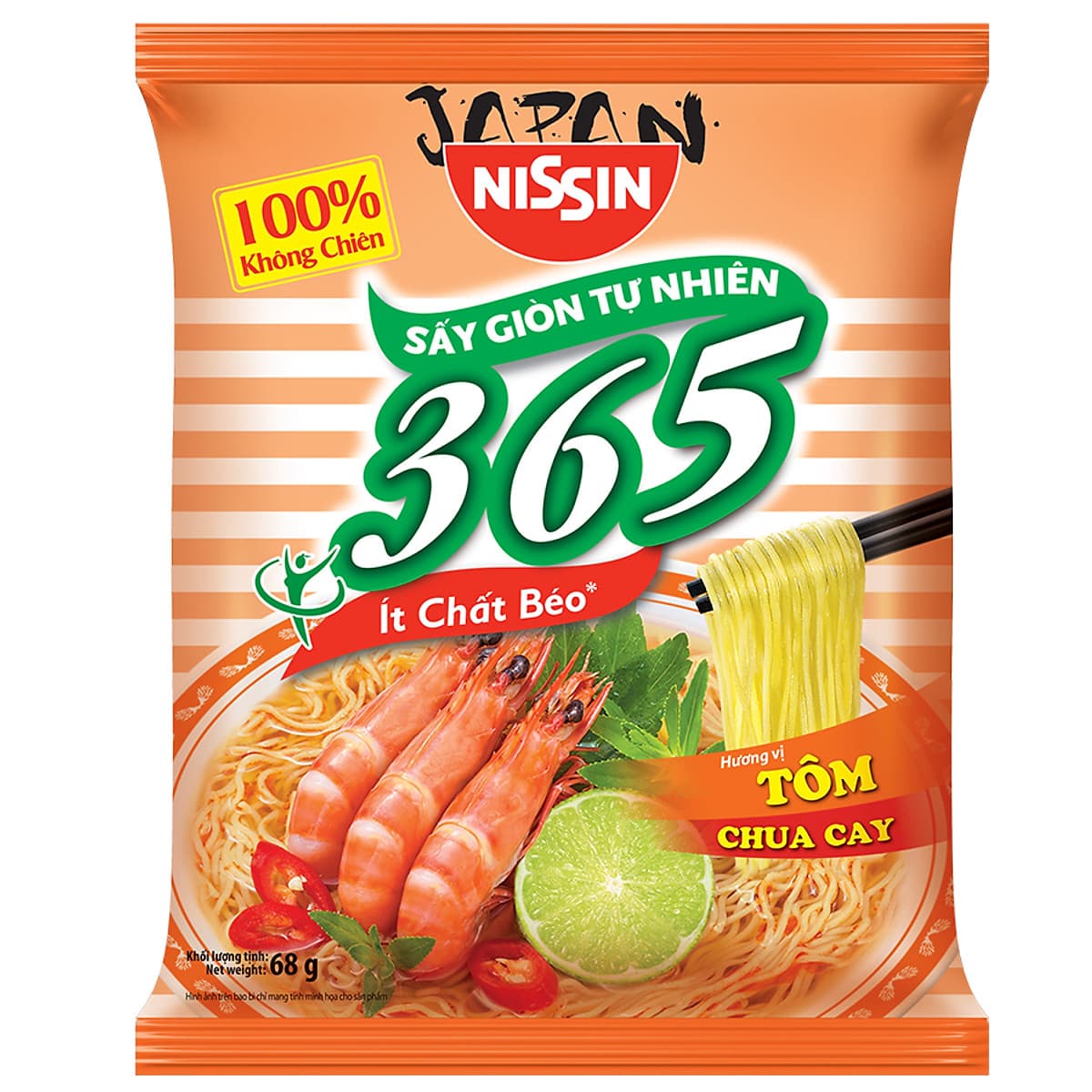 Thùng 30 Gói Mì Không Chiên Nissin 365 - Hương Vị Tôm Chua Cay (68g / Gói)