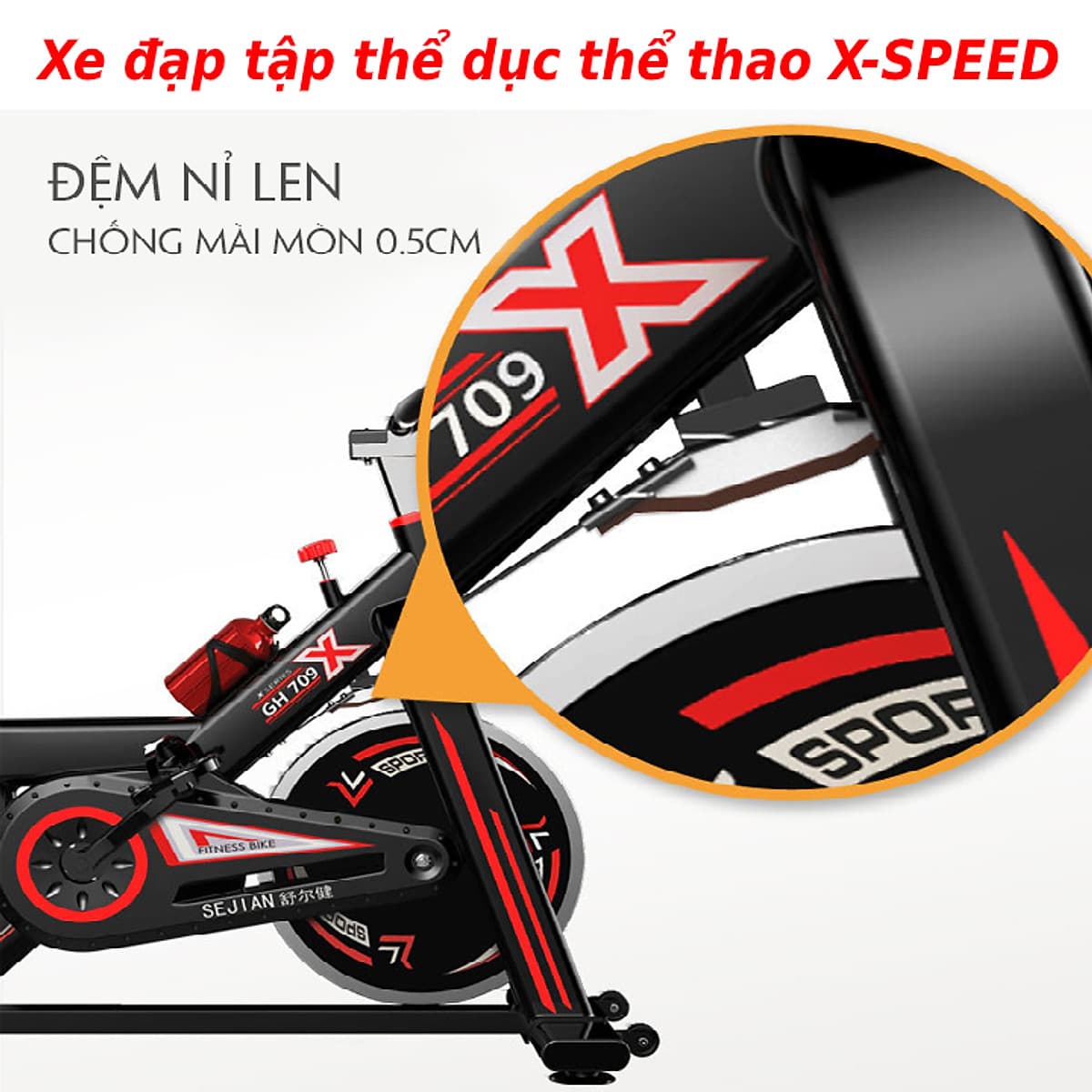 Xe đạp thể dục thể thao - xe đạp tập thể dục thể thao tại nhà X-SPEED tặng bóng bàn luyện phản xạ cao cấp + đồng hồ đo chỉ số + bình nước thể thao