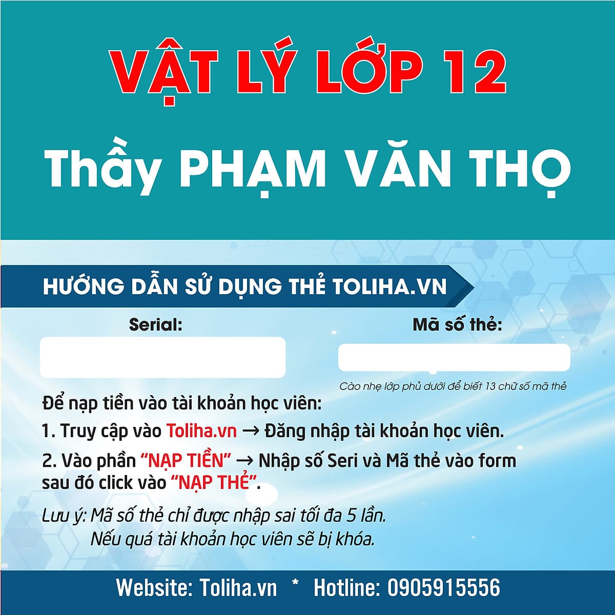 Khóa học VẬT LÍ 12 - CƠ BẢN + NÂNG CAO thầy Phạm Văn Thọ - 09 tháng