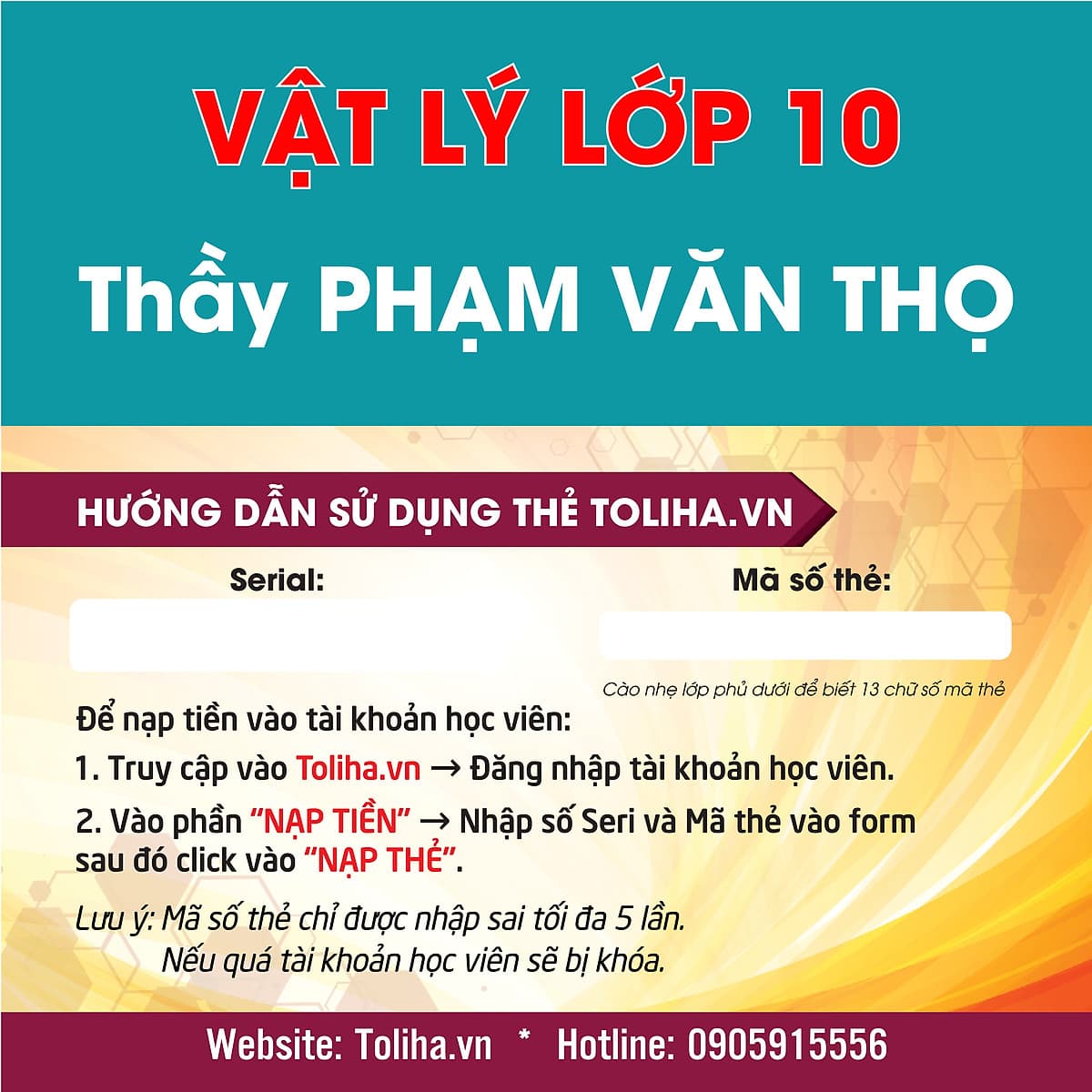 Khóa học Online VẬT LÝ LỚP 10 Thầy PHẠM VĂN THỌ - Toliha.vn Khóa 6 Tháng