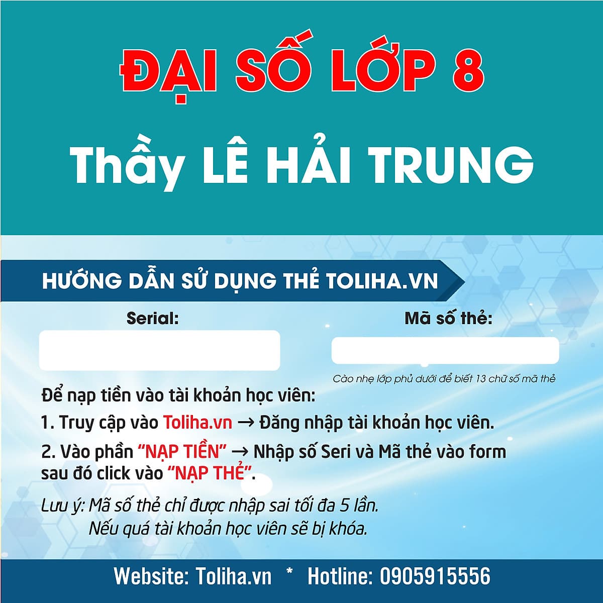 Học trực tuyến ĐẠI SỐ - TOÁN HỌC LỚP 8 Thầy LÊ HẢI TRUNG - Toliha.vn Khóa 9 Tháng