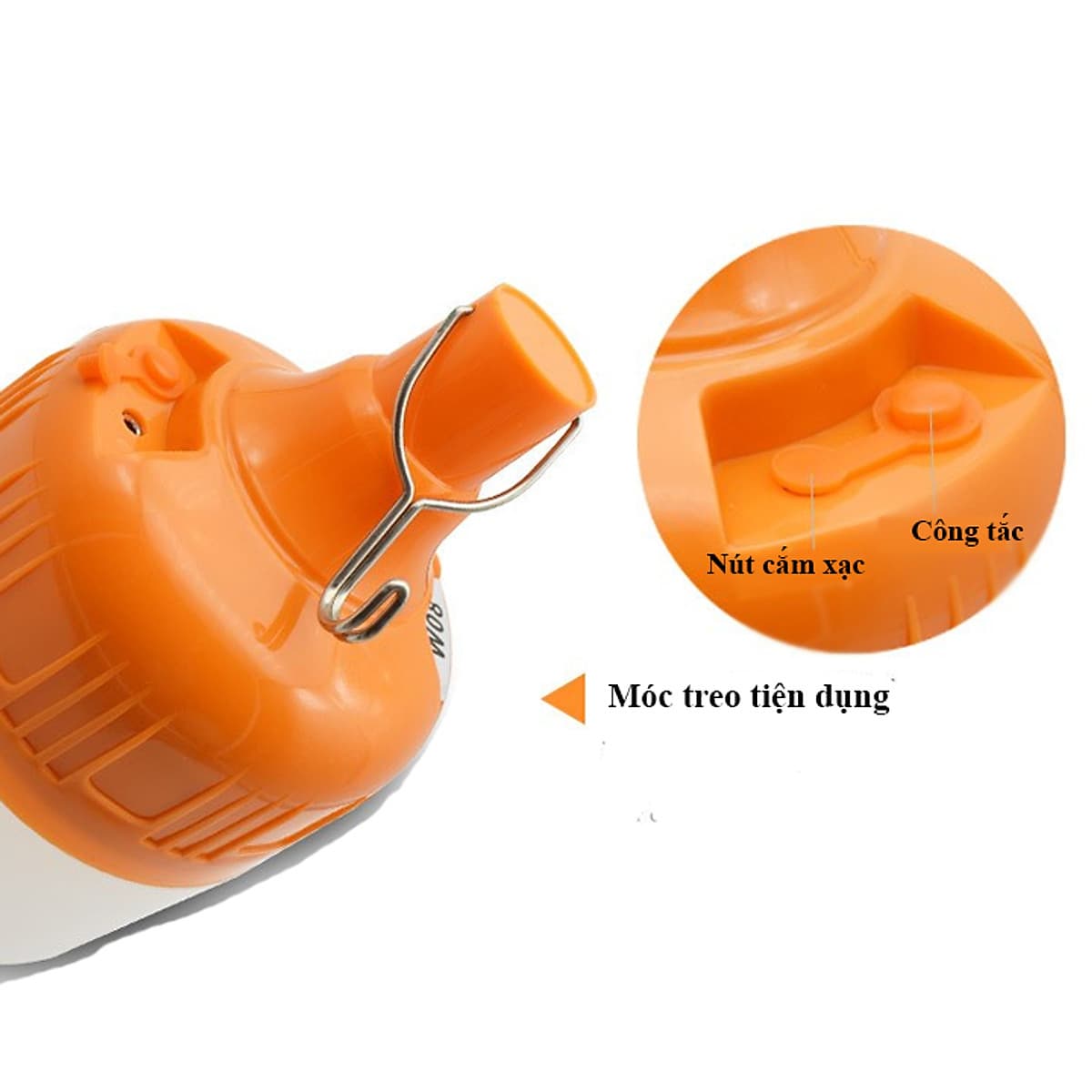 Bóng đèn Led sạc tích điện 100w  có móc treo không cần dây điện - Đèn sạc không dây 
