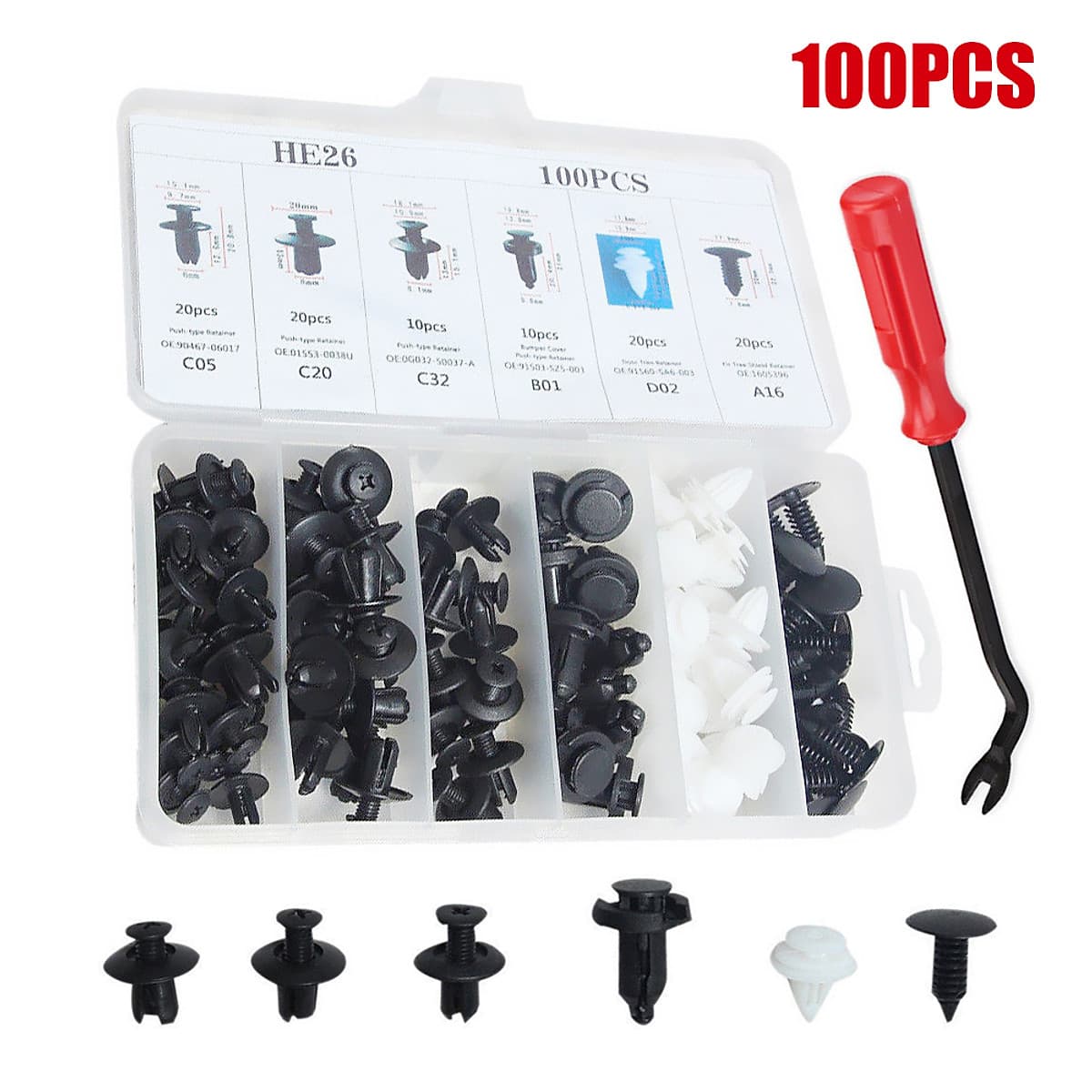 Bộ 100 món kèm keph đinh tán ô tô bằng nhựa và dụng cụ tháo lắp thông minh