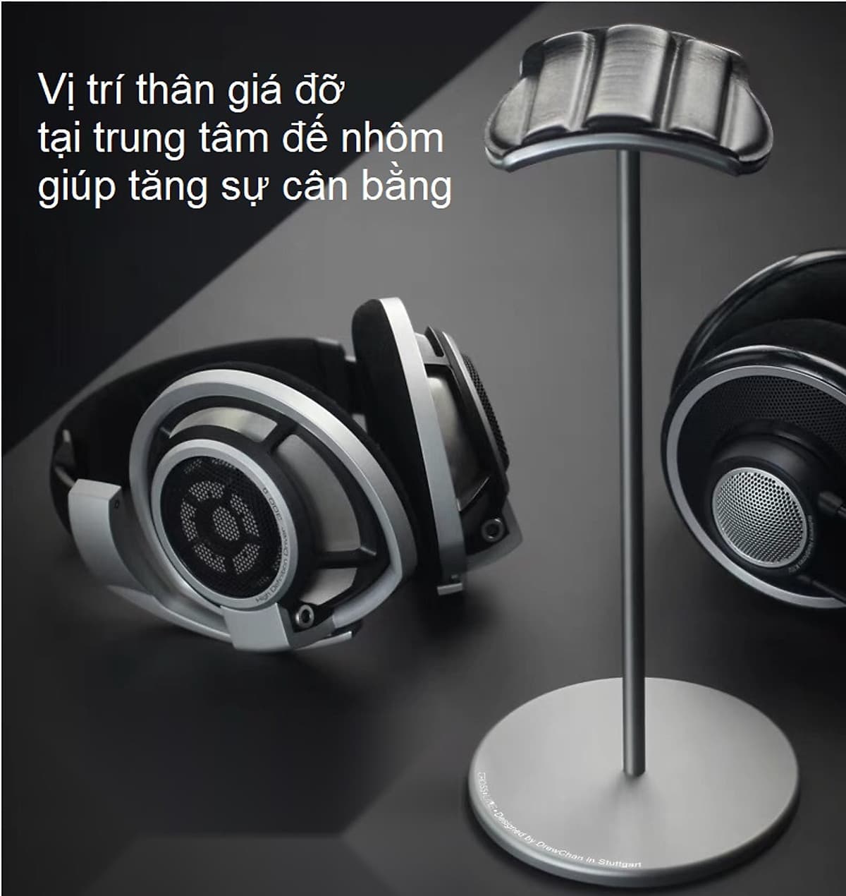 Giá treo tai nghe chụp tai nhôm nguyên khối đầu đỡ lớn bọc da cao cấp