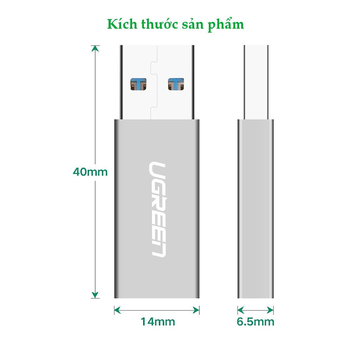 Đầu chuyển đổi USB 3.0 đực sang USB 3.1 Type C cái dùng cho PC, laptop, macbook, điện thoại UGREEN 30705 US204 - Hàng chính hãng