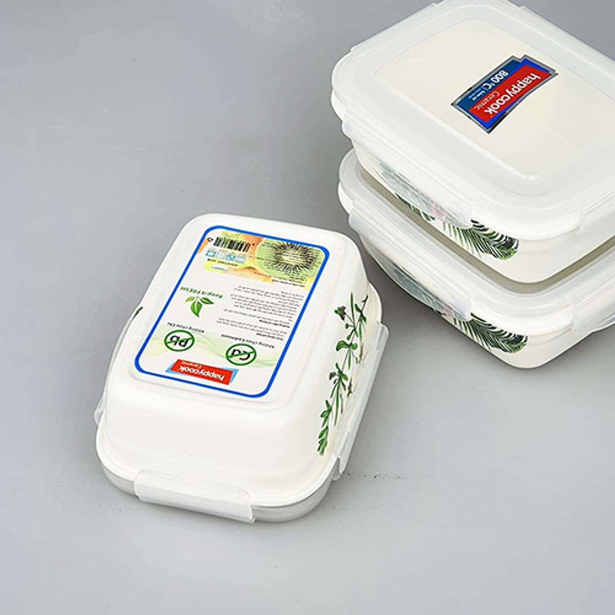Hộp Cơm Sứ 3 Tầng Chữ Nhật Happycook Tặng Túi Đựng Giữ Nhiệt Cao Cấp - HCC-03R