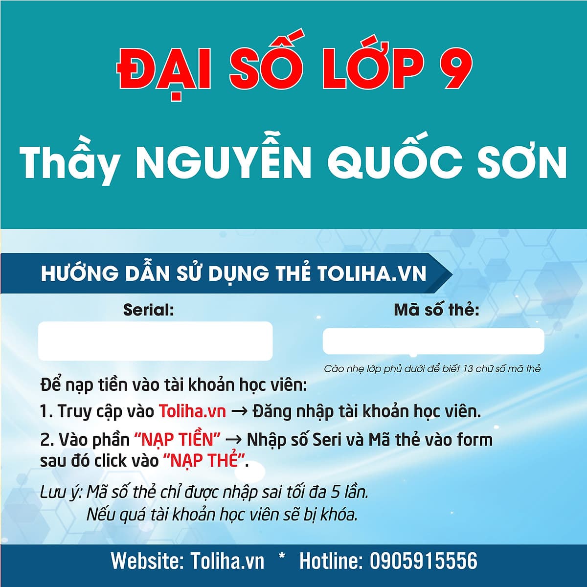 Học trực tuyến ĐẠI SỐ - TOÁN HỌC LỚP 9 - Thầy NGUYỄN QUỐC SƠN - Toliha.vn Khóa 9 Tháng