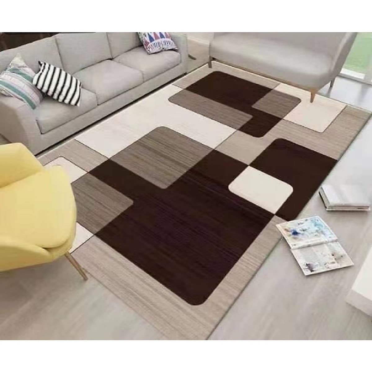 Thảm trải sàn Sofa sang trọng hiện đại trang trí phòng khách Bali in 3D Nhung nỉ lì cao cấp BL09 - Khối tròn vàng