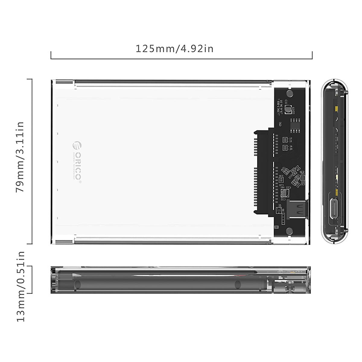 Hộp Đựng Ổ Cứng Di Động HDD Box 2.5 ORICO 2139C3-G2 USB3.1 Gen2 Type-C/2.5 Nhựa Trong Suốt - Hàng Chính Hãng