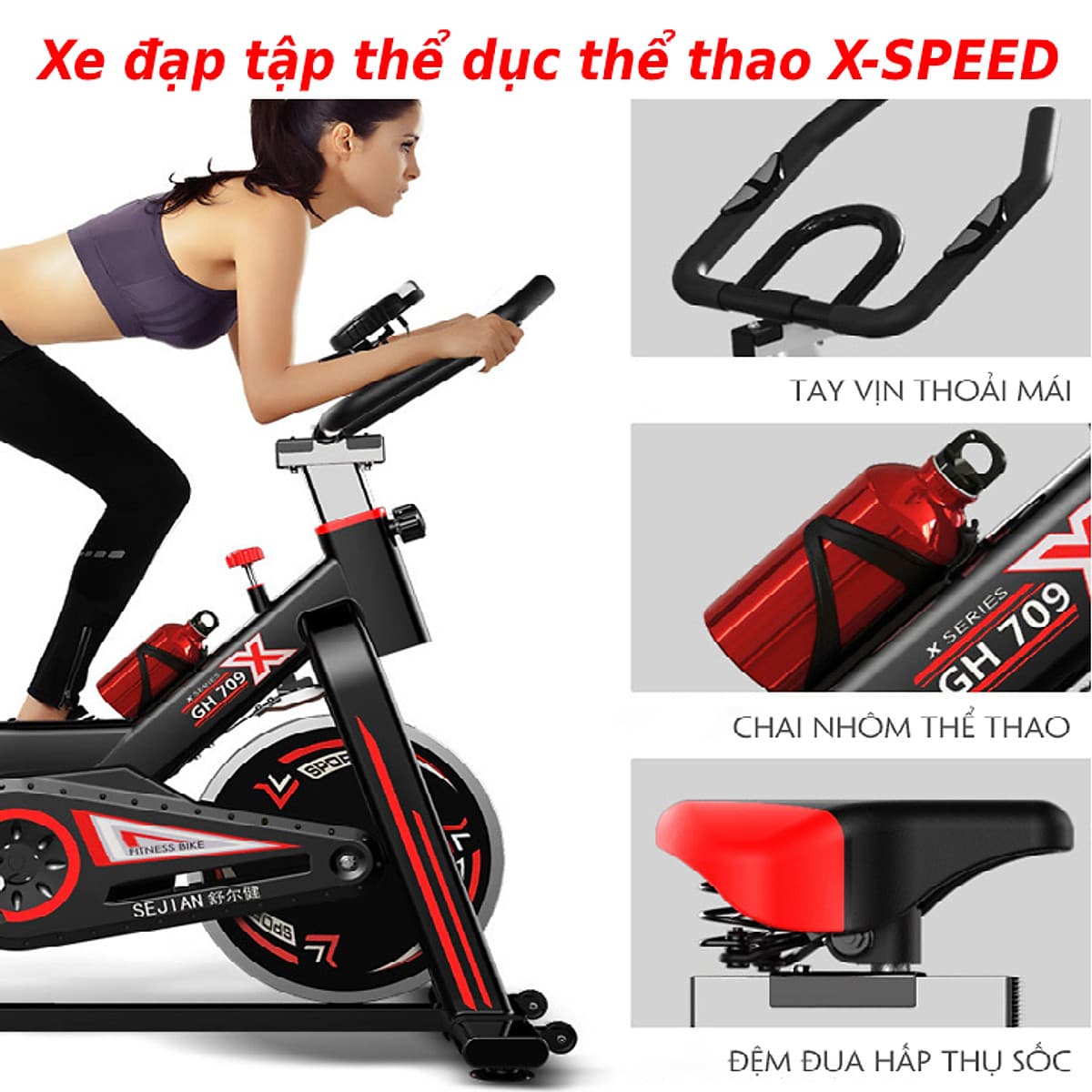 Xe đạp thể dục thể thao - xe đạp tập thể dục thể thao tại nhà X-SPEED tặng bóng bàn luyện phản xạ cao cấp + đồng hồ đo chỉ số + bình nước thể thao