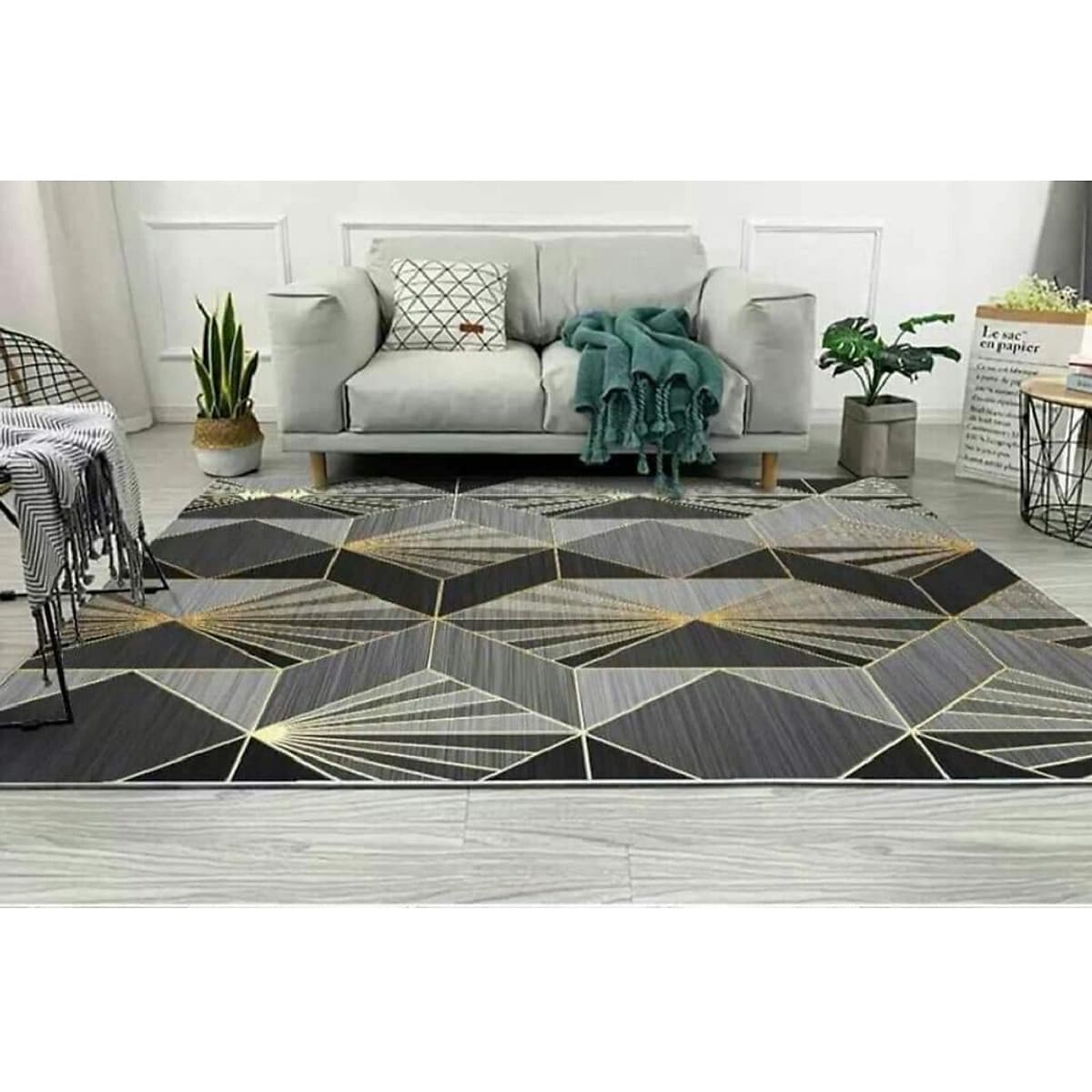 Thảm trang trí trải sàn Sofa phòng khách sang trọng hiện đại Bali in 3D Nhung nỉ lì cao cấp BL41 - Đa Giác Cam