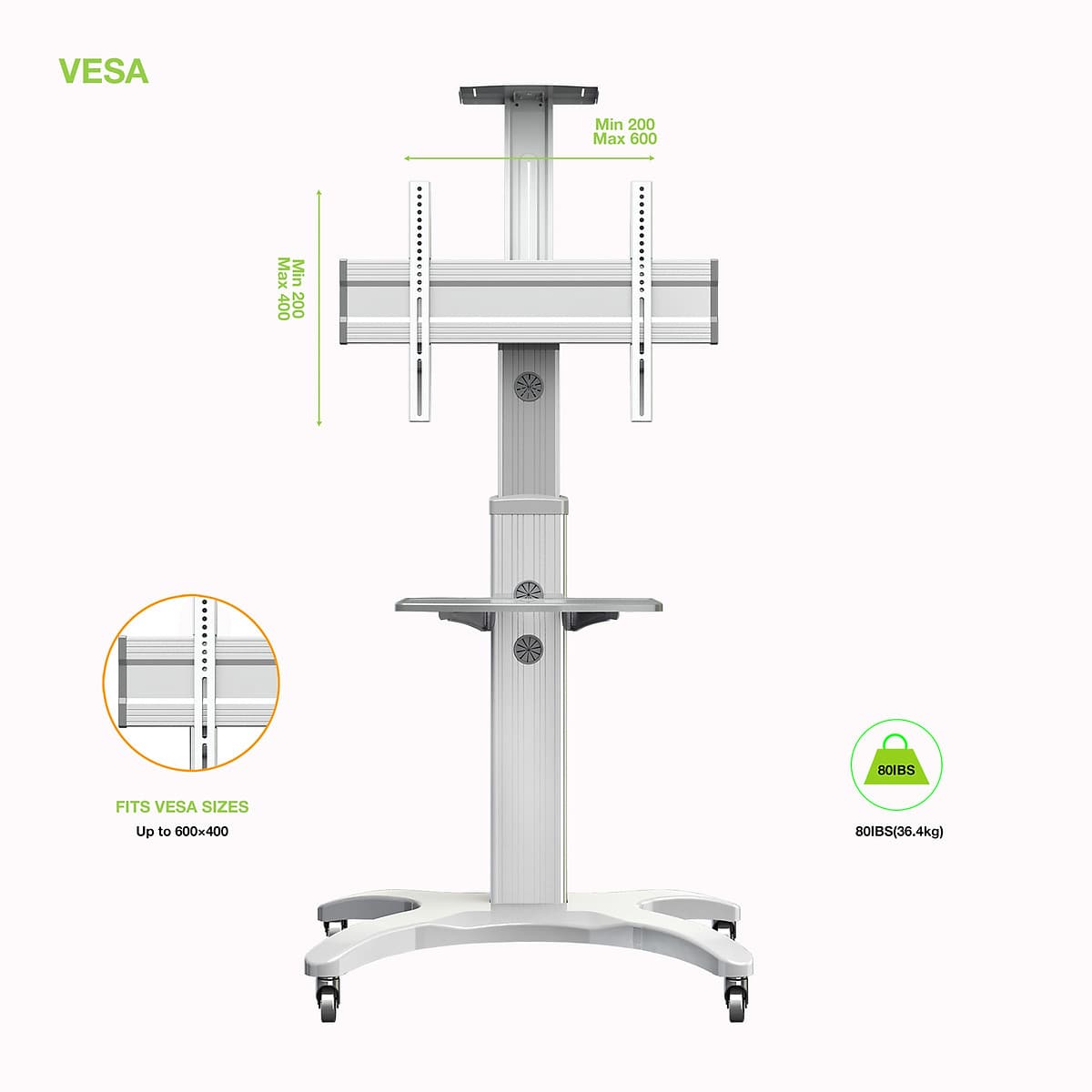 Giá treo tivi di động nhập khẩu D10-AVF1500 màu trắng tuyệt đẹp cho tivi 32-65 inch