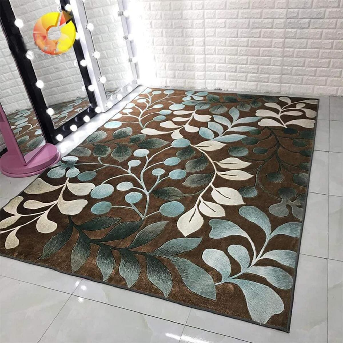 Thảm trải sàn Sofa sang trọng hiện đại trang trí phòng khách Bali in 3D Nhung nỉ lì cao cấp BL09 - Khối tròn vàng