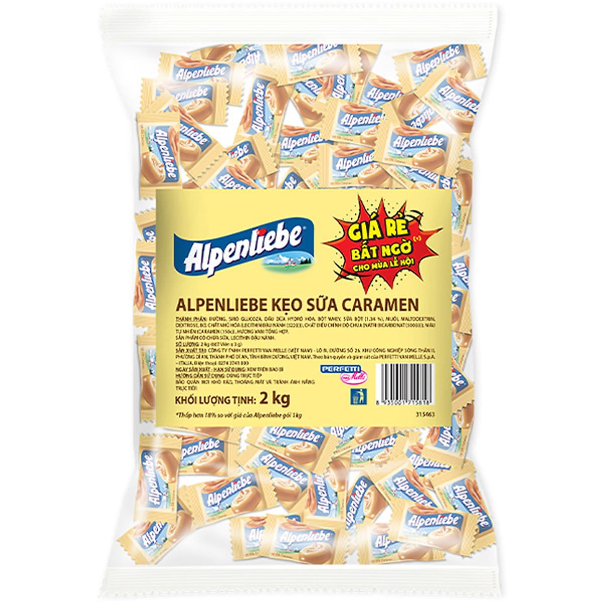 Kẹo Alpenliebe Sữa Caramen (Gói 2kg - 667 Viên)