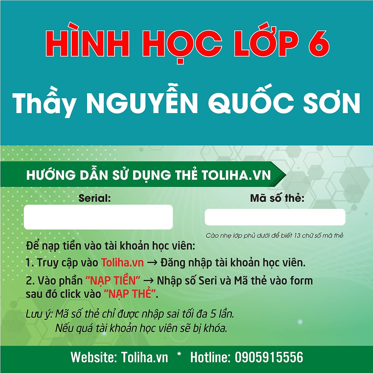 Học trực tuyến HÌNH HỌC - TOÁN HỌC LỚP 6 - Thầy NGUYỄN QUỐC SƠN - Toliha.vn khóa 3 Tháng
