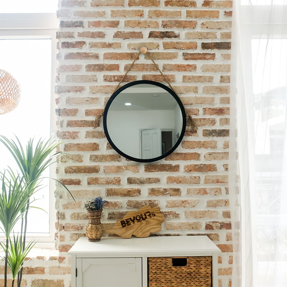 Gương Tròn Soi Trang Điểm Treo Tường Khung Gỗ Hàn Quốc Mia Mirror Nội Thất Kiểu Hàn BEYOURs