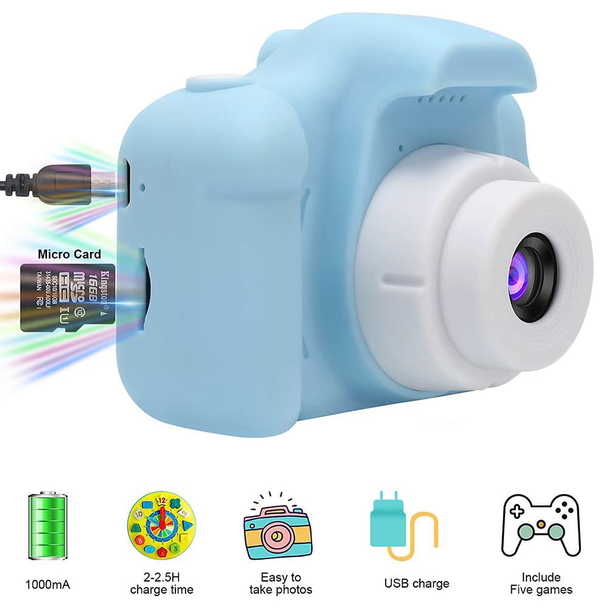 Máy Ảnh Kỹ Thuật Số Chống Sốc Cho Trẻ Em Có Thể Sạc Lại (8MP)