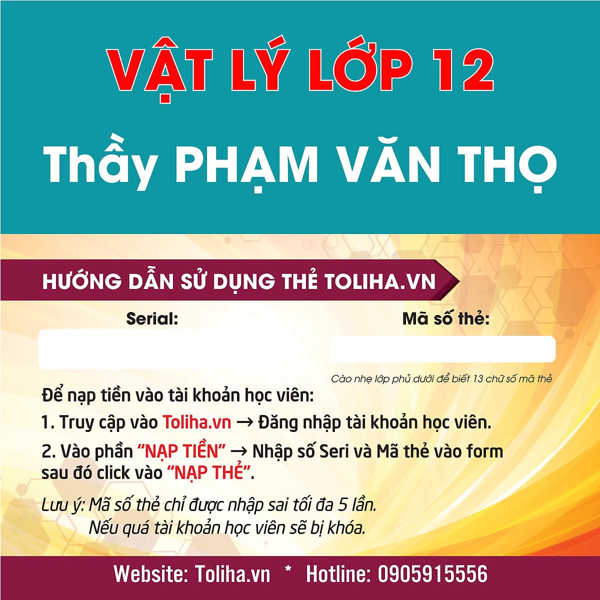 Học Online VẬT LÝ LỚP 12 - Thầy PHẠM VĂN THỌ - Toliha.vn - khóa 6 Tháng