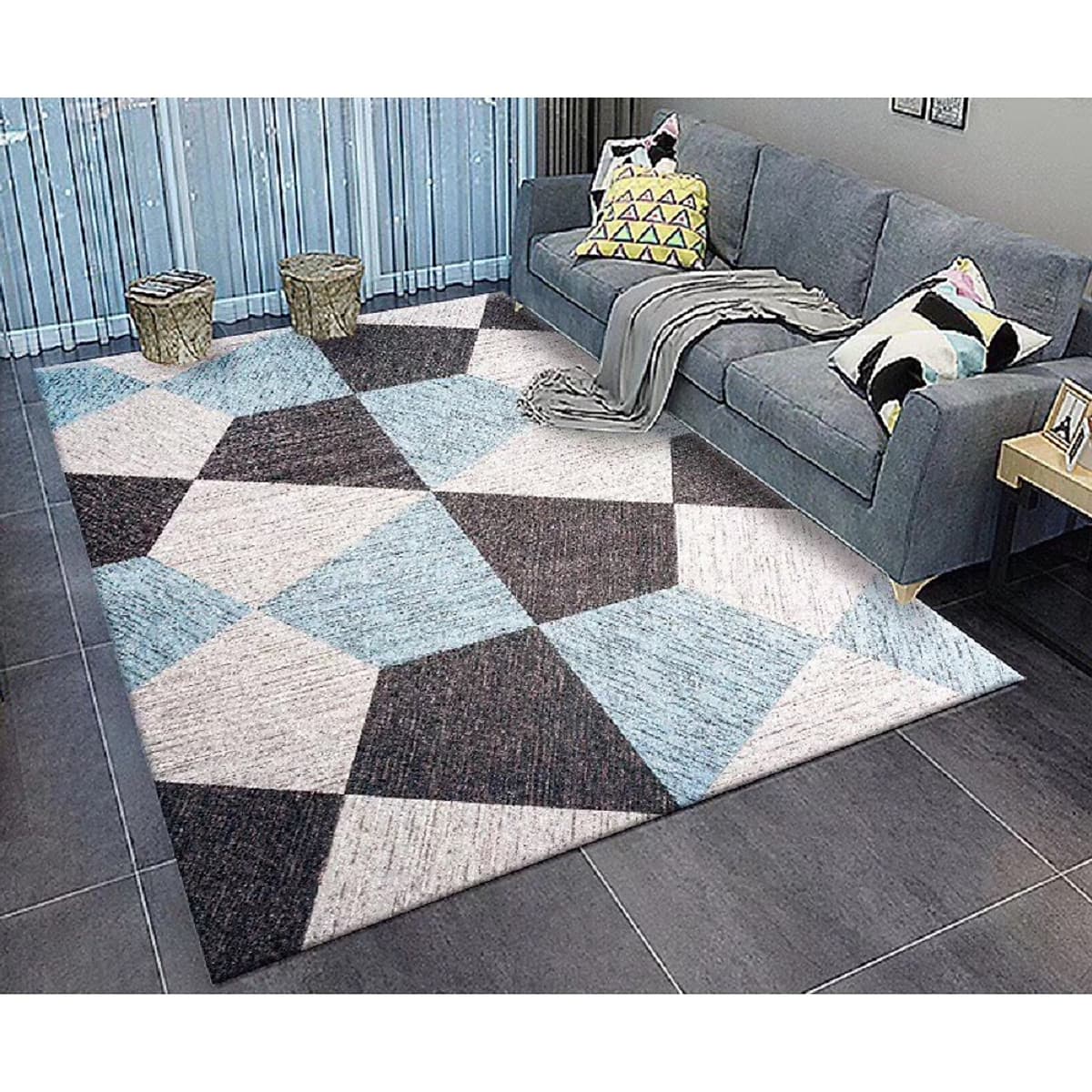 Thảm trải sàn Sofa sang trọng hiện đại trang trí phòng khách Bali in 3D Nhung nỉ lì cao cấp BL09 - Khối tròn vàng