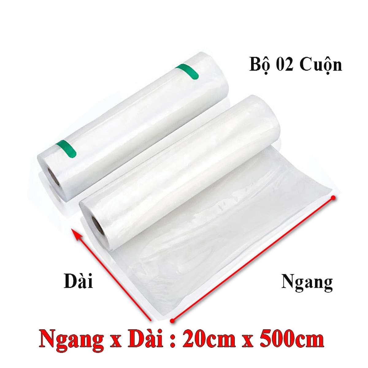 2 Cuộn Túi Hút Chân Không Thực Phẩm Một Mặt Nhám Một Mặt Trơn Dạng Hạt Mịn Hàng Chính Hãng
