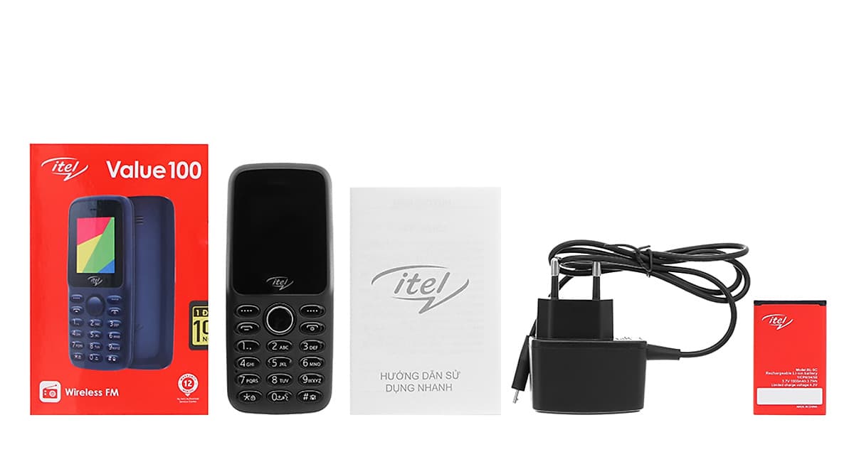 Điện thoại itel Value100 - Màn hình 1.77'', 256.000 màu, 2 sim, Danh bạ 1000 số - Hàng chính hãng