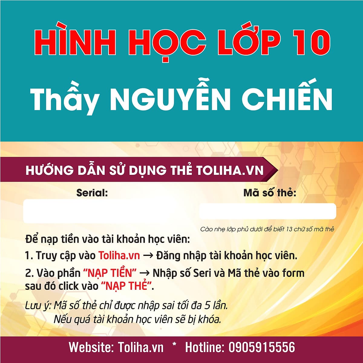 Khóa học Online HÌNH HỌC - TOÁN HỌC LỚP 10 Thầy NGUYỄN CHIẾN - Toliha.vn Khóa 6 Tháng