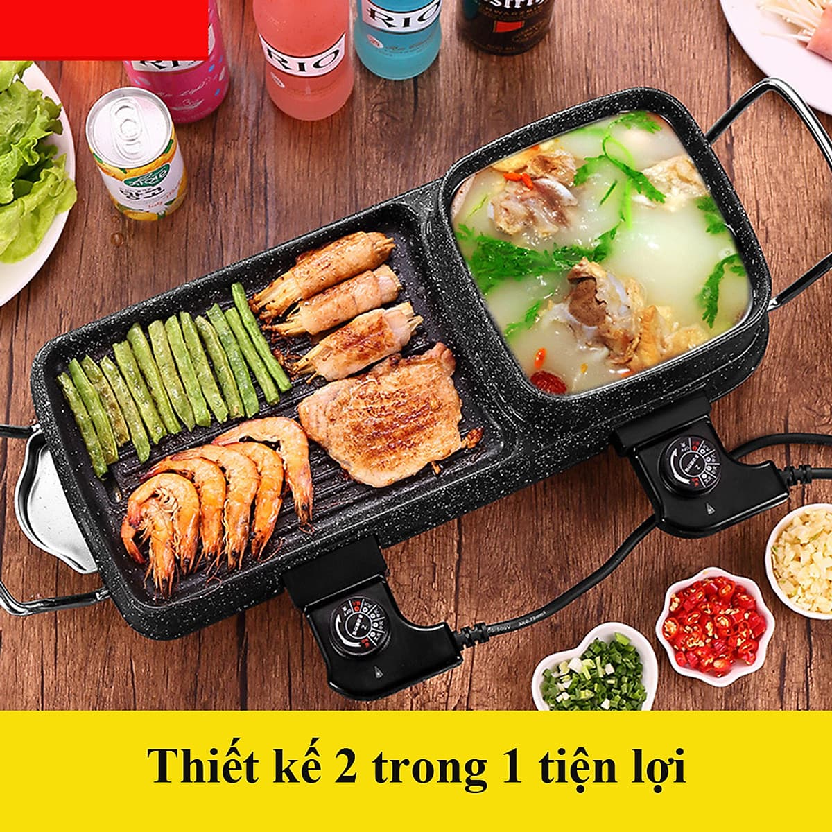 Bếp Lẩu Nướng Điện Đa Năng AST-002 Hình Chữ Nhật 2 Trong 1 Tiện Dụng Bề Mặt Phủ Men Chống Dính Cao Cấp Độ Bền Cao Dễ Dàng Rửa Sạch