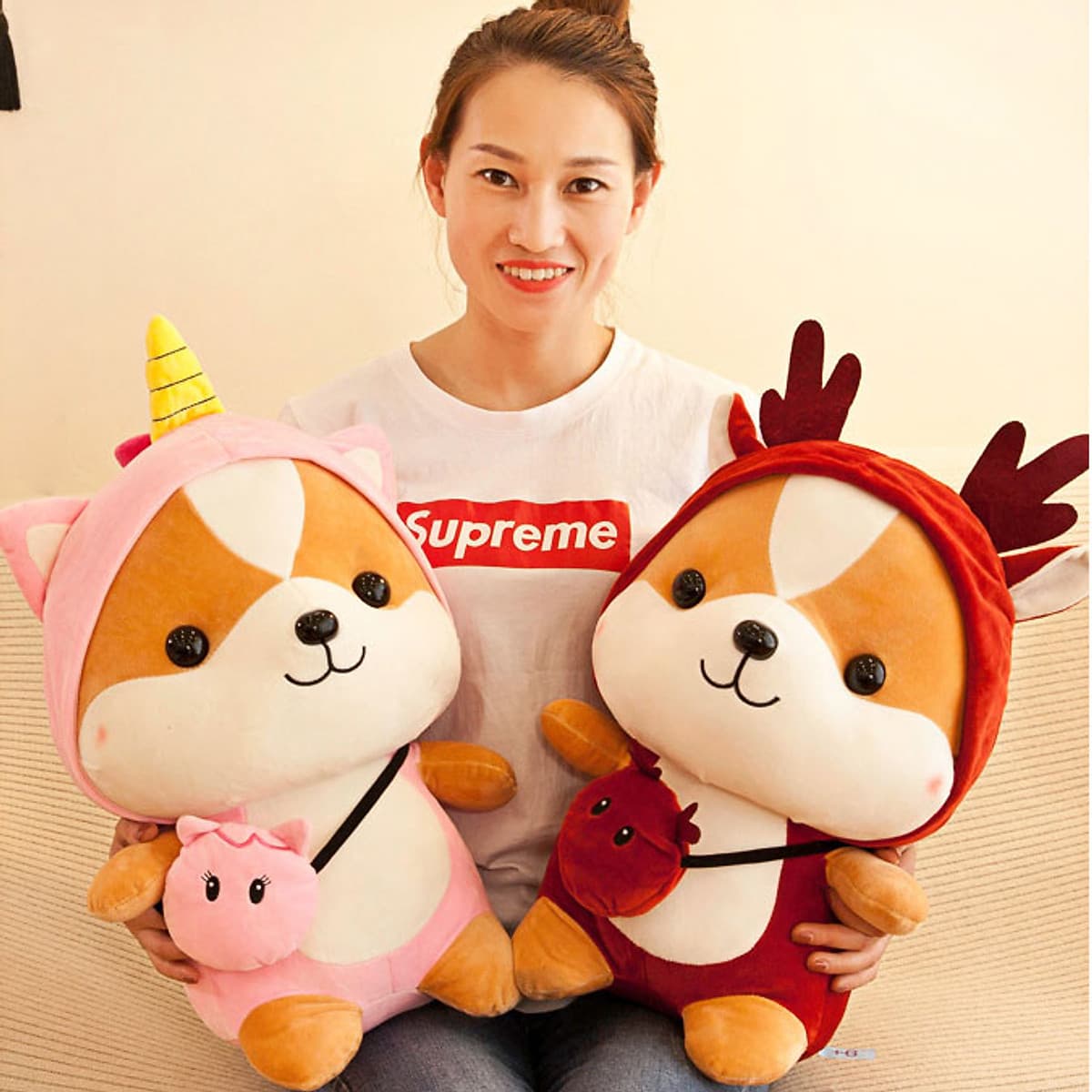 Thú Bông Chó Shiba Hóa Trang Tuần Lộc Đỏ Ngộ Nghĩnh 25cm