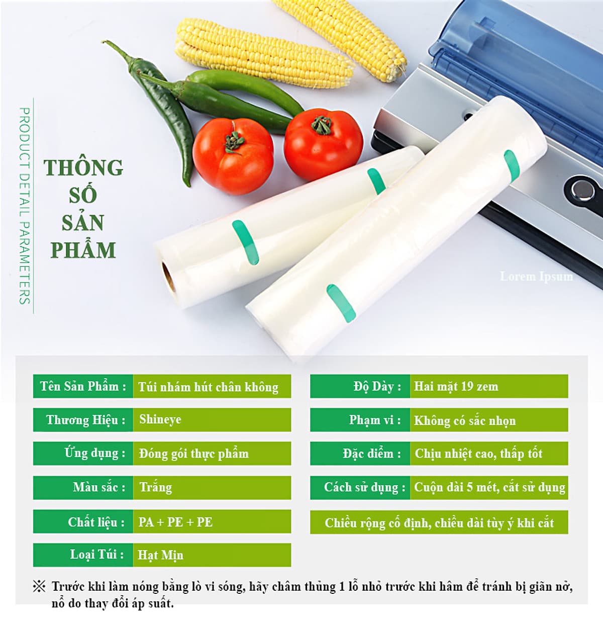 2 Cuộn Túi Hút Chân Không Thực Phẩm Một Mặt Nhám Một Mặt Trơn Dạng Hạt Mịn Hàng Chính Hãng