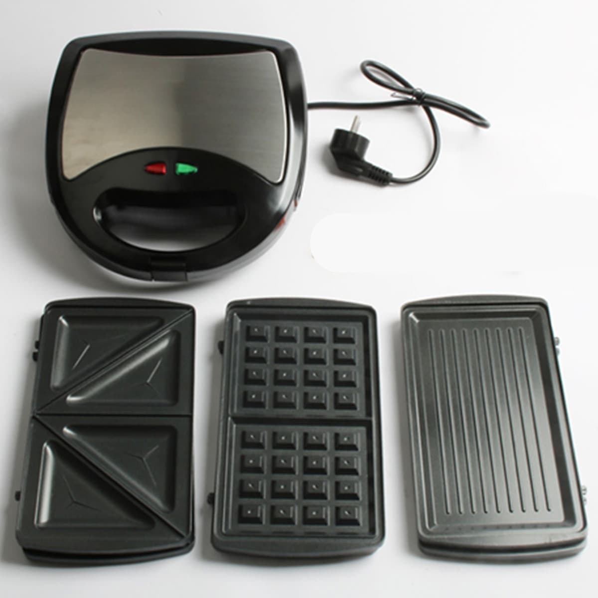 Máy làm bánh 3 trong 1 Sandwich - Waffle - Panini có vỉ nướng BBQ Máy làm bữa sáng 220V