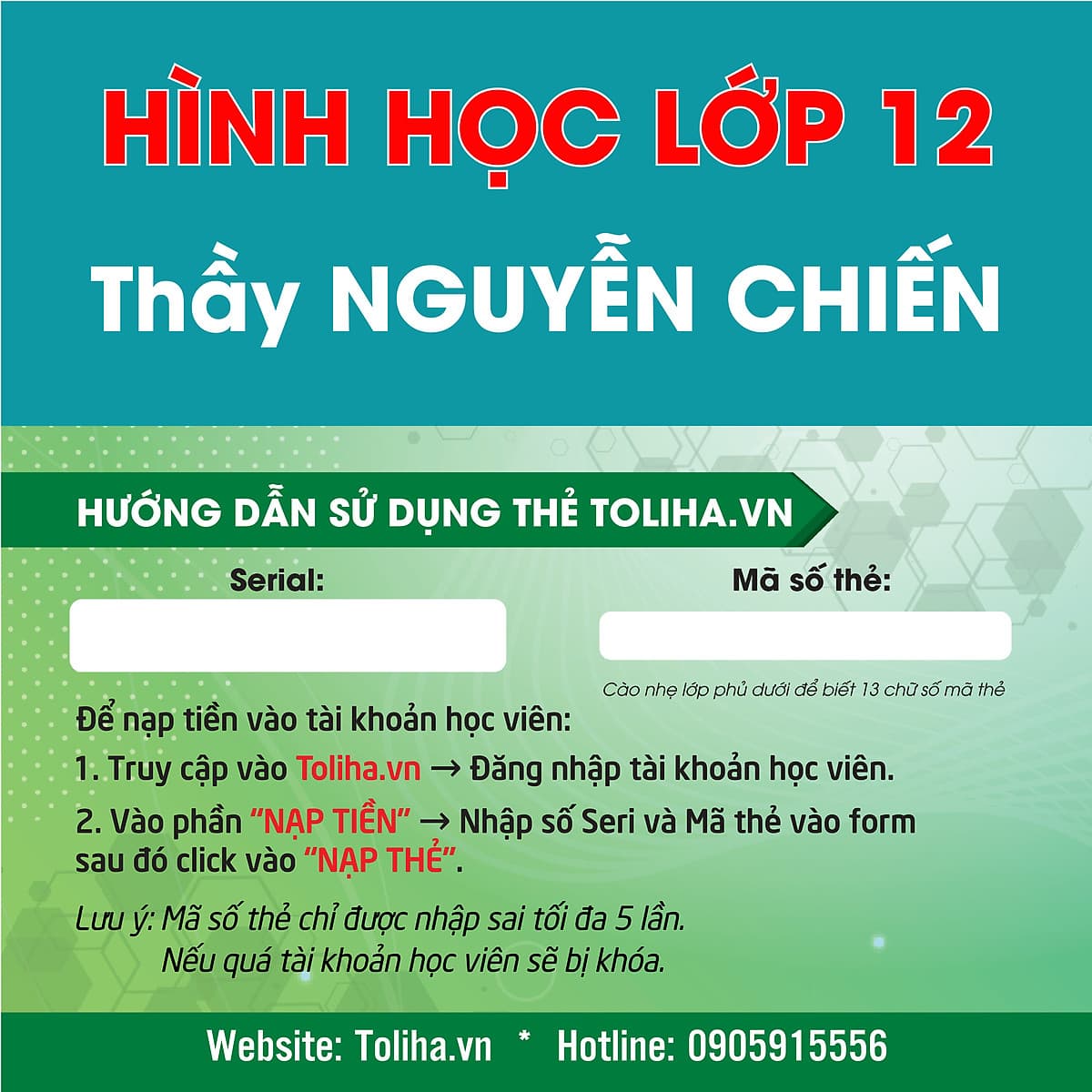 Học trực tuyến HÌNH HỌC - TOÁN HỌC LỚP 12 - Thầy NGUYỄN CHIẾN - Toliha.vn  3 Tháng