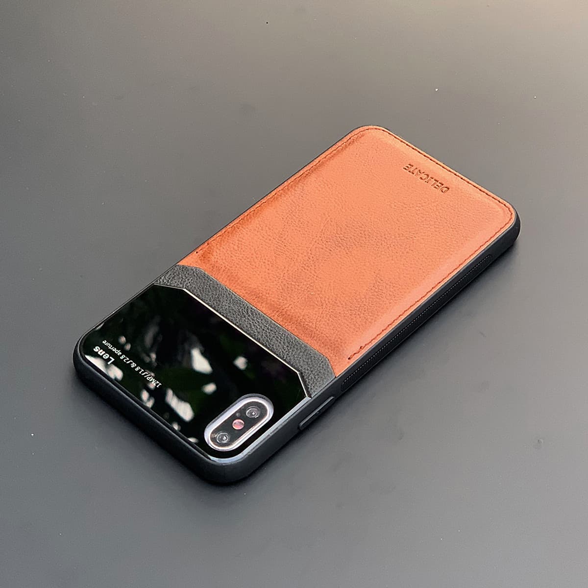 Ốp lưng da kính cao cấp dành cho iPhone XS Max - Màu vàng nâu - Hàng nhập khẩu - DELICATE