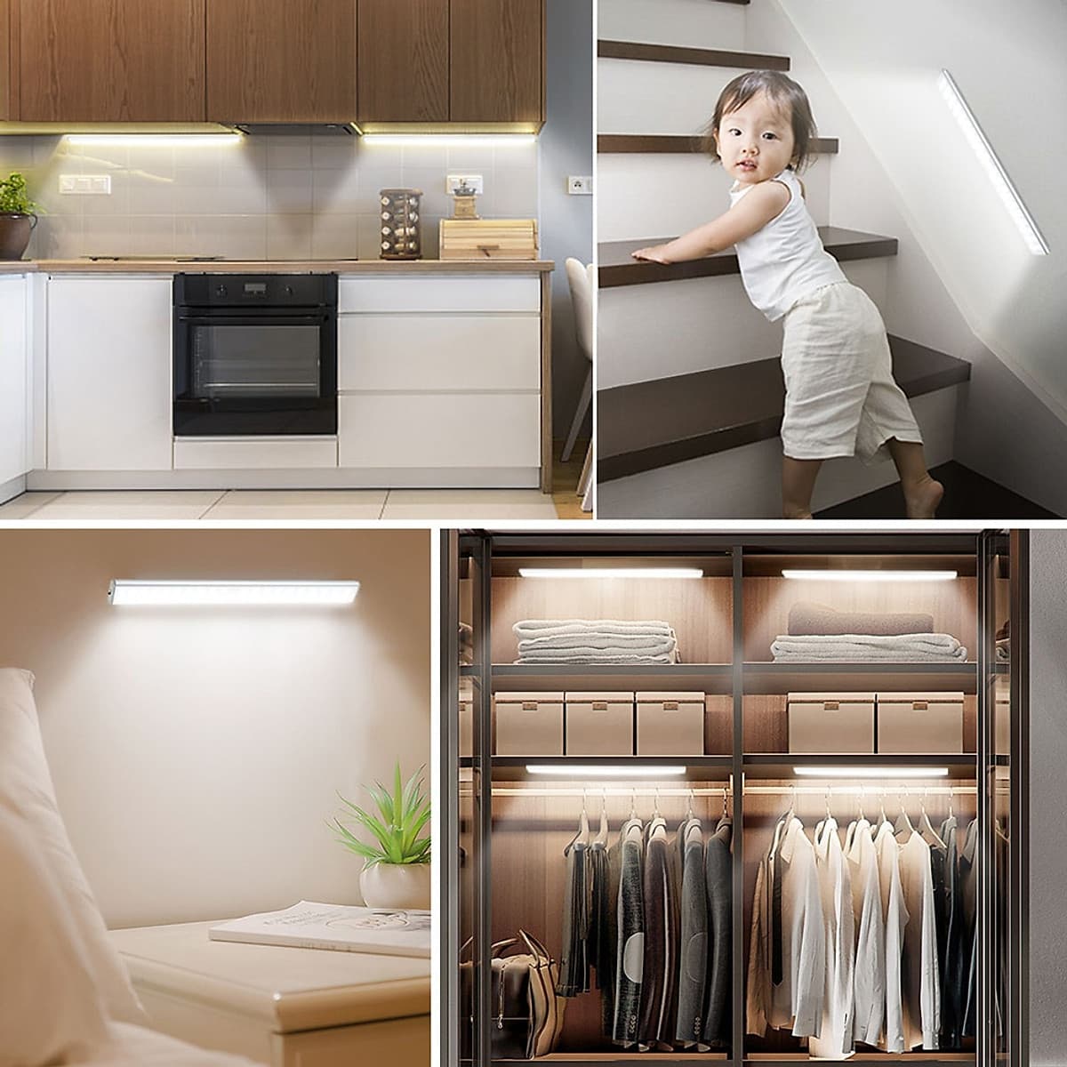 Đèn ngủ cảm ứng gắn giường, cầu thang, toilet, tủ đồ, tự động bật/tắt ánh sáng ban đêm, sạc bằng USB