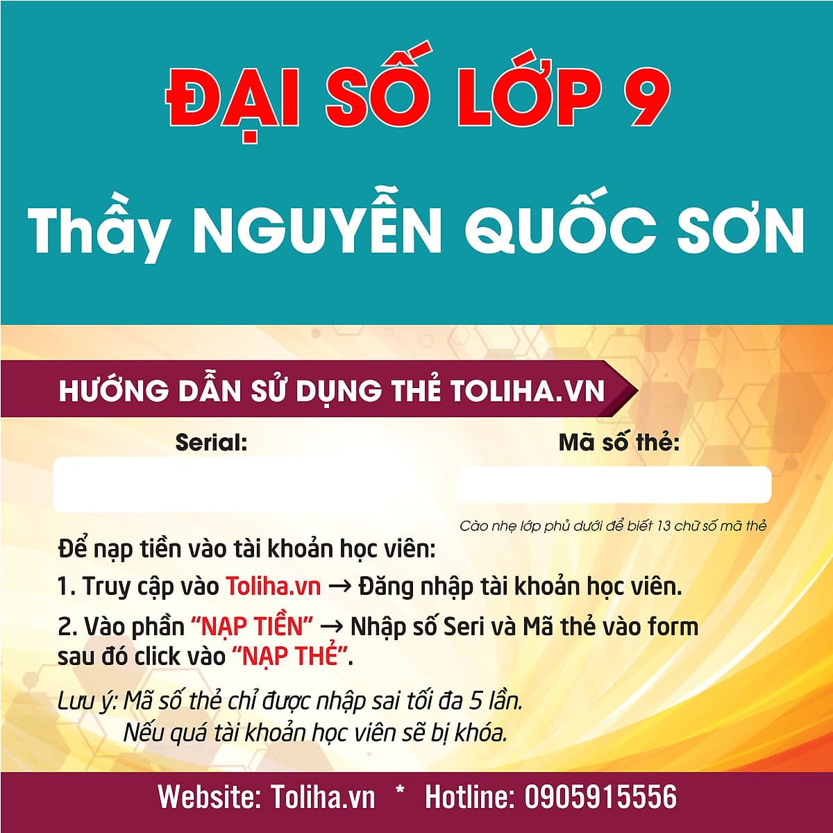 Học trực tuyến ĐẠI SỐ - TOÁN HỌC LỚP 9 - Thầy NGUYỄN QUỐC SƠN - Toliha.vn Khóa 6 Tháng