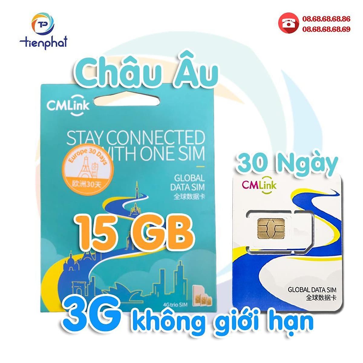 SIM DU LỊCH CÁC NƯỚC CHÂU ÂU 30 NGÀY 15GB TỐC ĐỘ CAO, KHÔNG GIỚI HẠN DUNG LƯỢNG