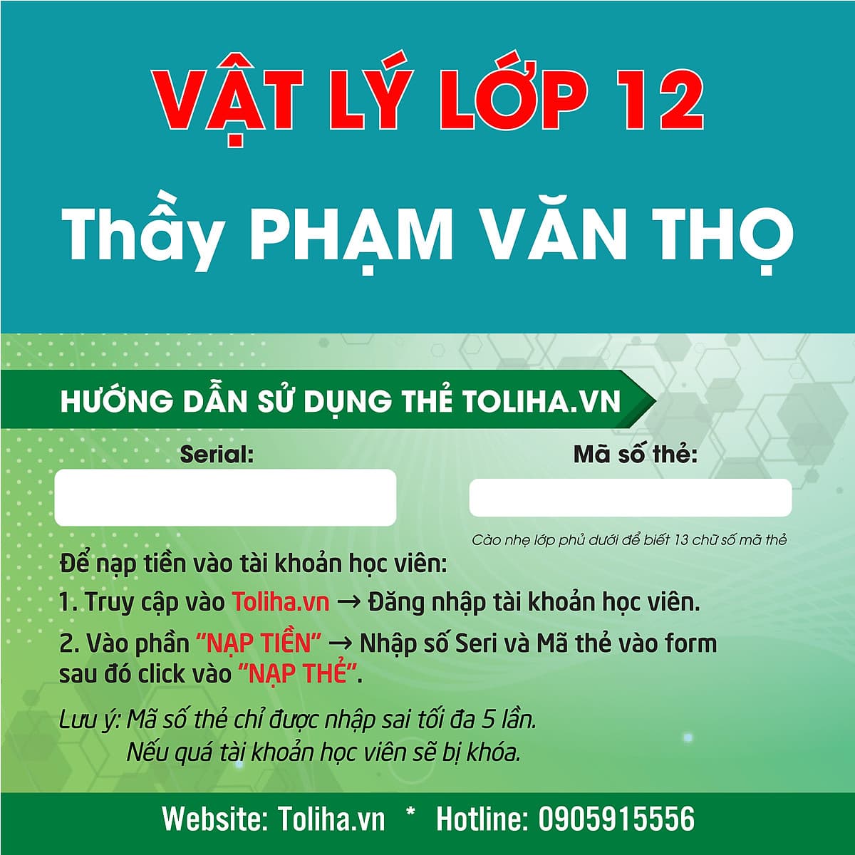 Học Online VẬT LÝ LỚP 12 - Thầy PHẠM VĂN THỌ - Toliha.vn - khóa 3 Tháng