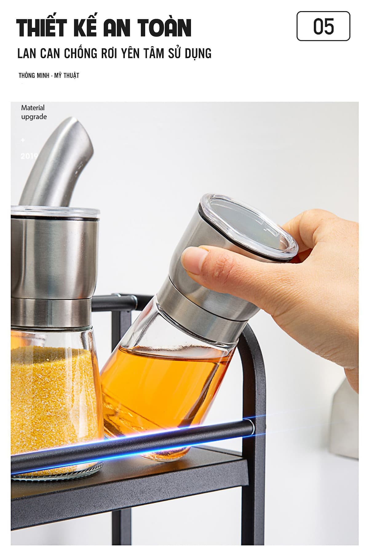 Kệ Gia Vị Thông Minh Đa Năng Lưu Trữ Toàn Bộ Dụng Cụ Nhà Bếp Gọn Gàng Khoa Học, Inox 304 Sơn Tĩnh Điện 5 Lớp