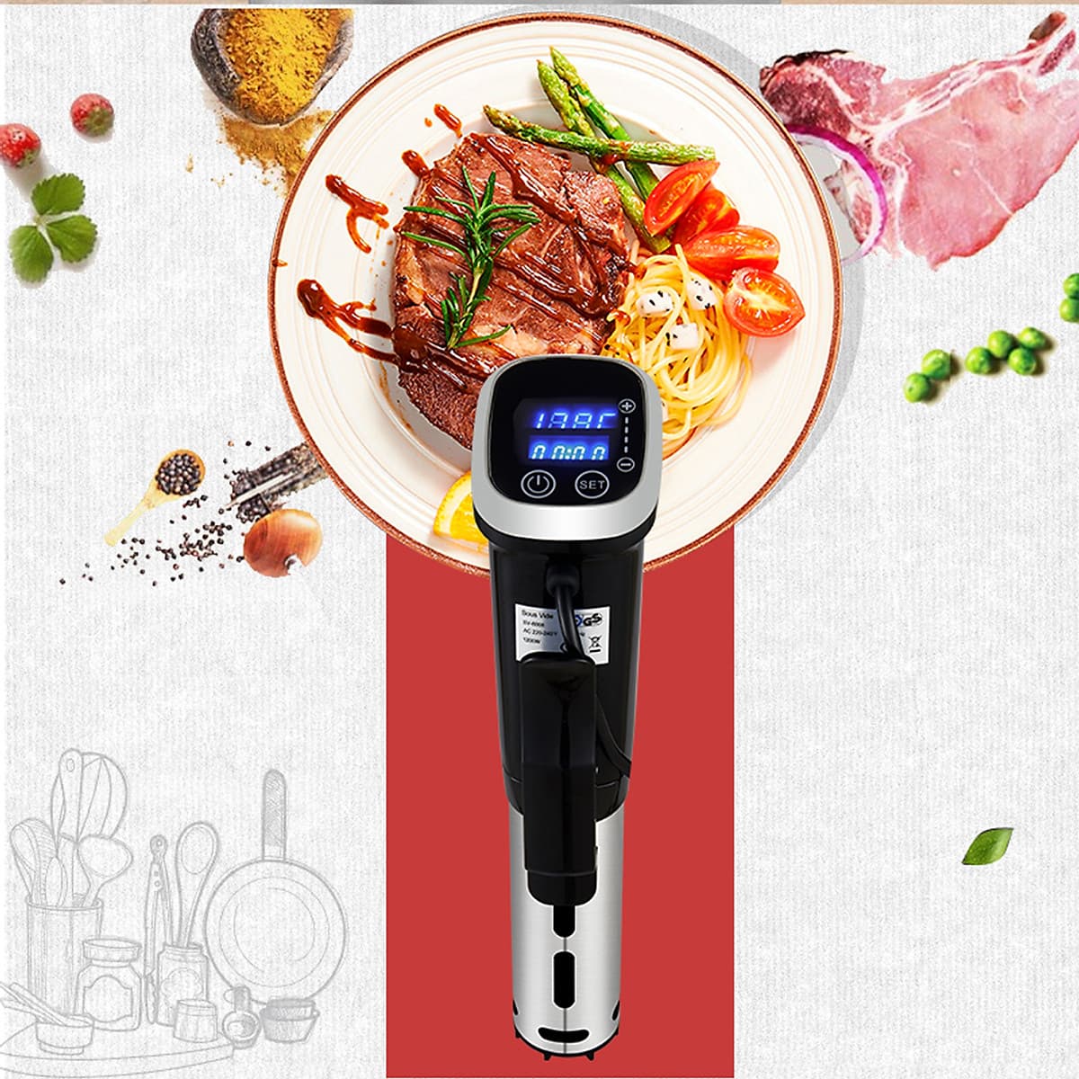 Máy nấu chậm sous vide IPX7 công nghệ chống thấm với màn hình LED và ổ cắm chuẩn châu Âu
